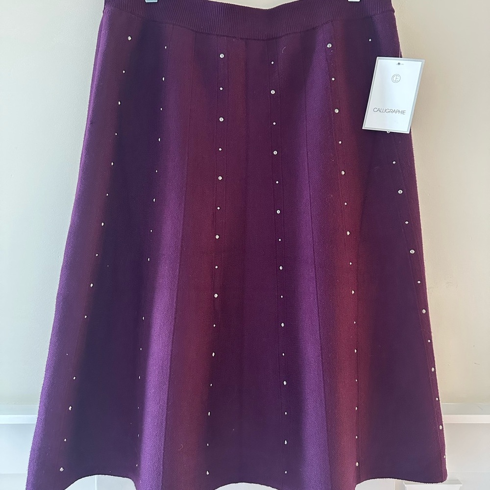 Elegant Purple A-Line Skirt with Silver Stud Dot Accents